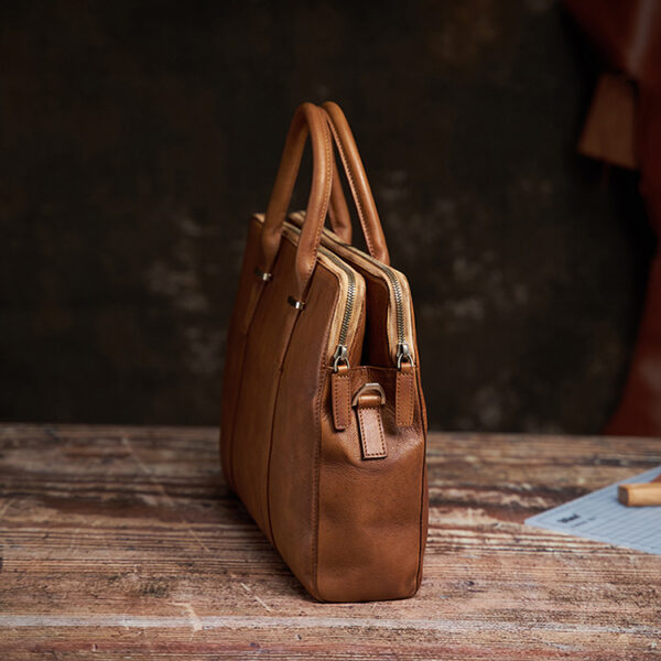 Vintage Vegetable Tanned Leather Men's First Layer Cowhide Casual Business Handbag - Image 5