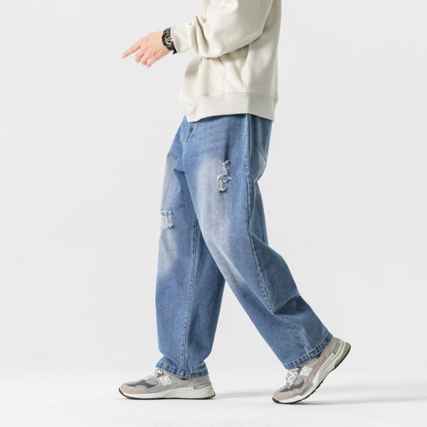 Retro White Ripped Denim Trousers For Men - Image 3