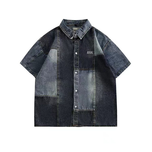 Japanese-style Retro Washed Stitching Denim Shirt Men - Image 5
