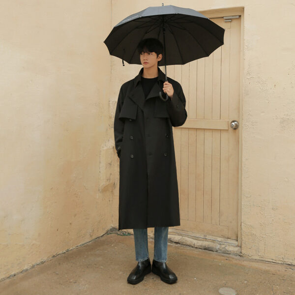 Double Breasted Trench Coat Men Mid Length Loose - Image 5