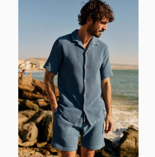 French Men's Waffle Two-piece Suit - Image 4