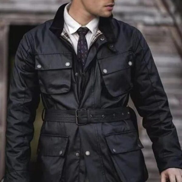 Oil Wax Jacket Trench Retro Biker's Waterproof Coat For Men - Image 4