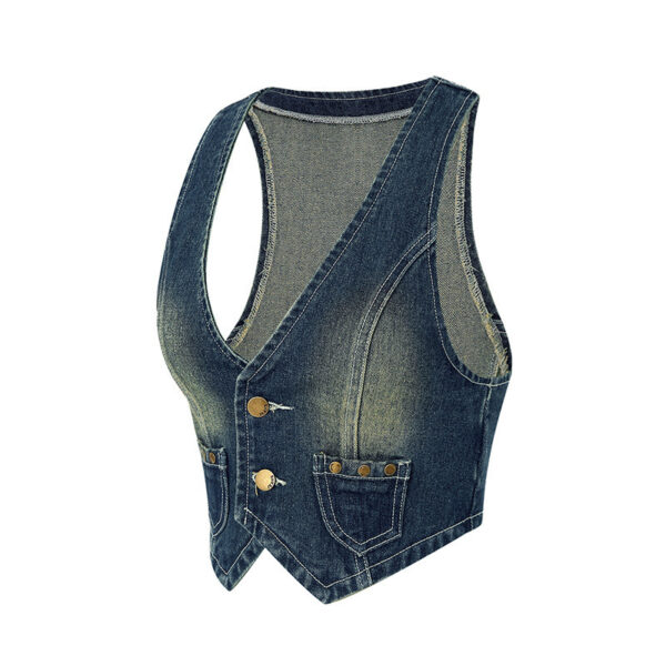Fashionable Retro Denim Vest For Women - Image 3