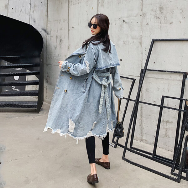 Retro Denim Trench Coat Women - Image 4