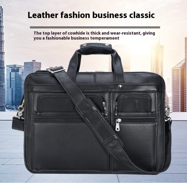 Tiding Leather Leather Business First Layer Cowhide 17-inch Laptop Bag - Image 7