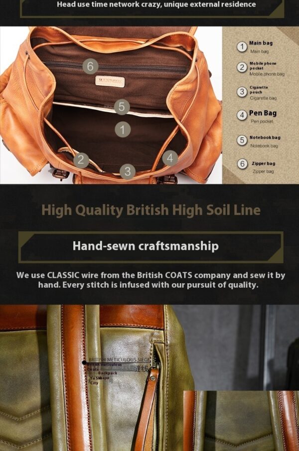 First Layer Leather Men's Large Capacity Travel Backpack - Image 4