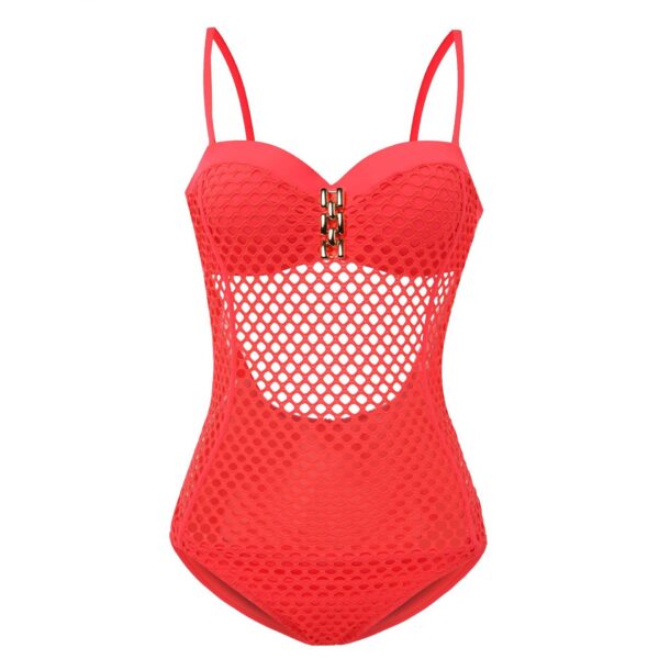 Vikionfly Sexy One Piece Swimsuit Push Up Women Swimwear Monokini Mesh Sheer Onepiece Swimming Suit For Bathing Suit Orange - Image 5