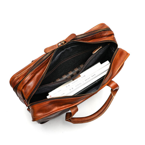 Large Capacity Multifunctional Vintage Leather Men's Briefcase - Image 3