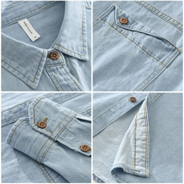 Japanese-style Retro Denim Long Sleeve Shirt Men - Image 5