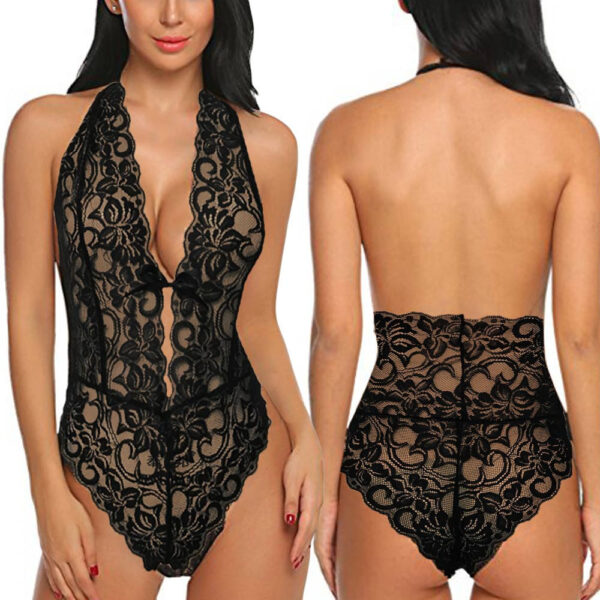 Sexy Lingerie Black High-Grade Lace Low-Cut Bodysuit - Image 4