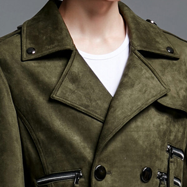 Double Breasted Suede Trench Coat For Men Mid-length Coat Plus Size - Image 7