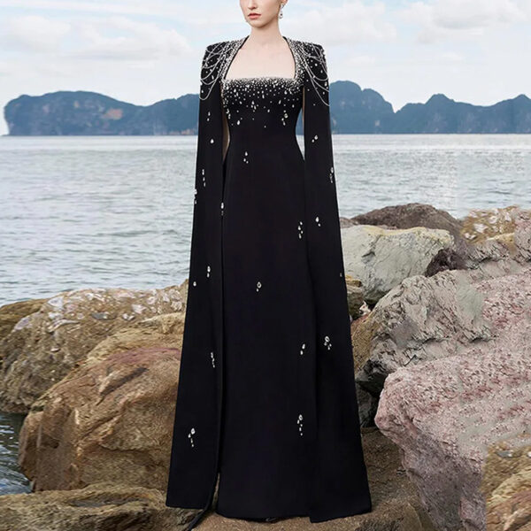 Shawl Sleeve And Floor Long Dress