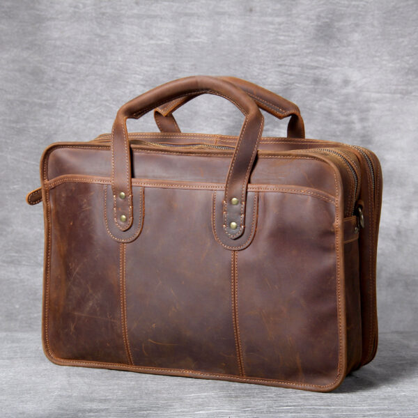 Men's Handmade Leather Laptop Bag Luggage - Image 4