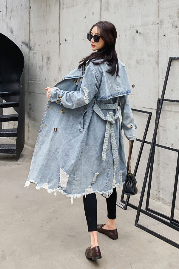 Retro Denim Trench Coat Women - Image 2