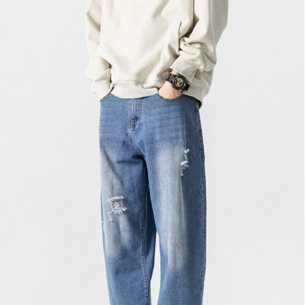 Retro White Ripped Denim Trousers For Men