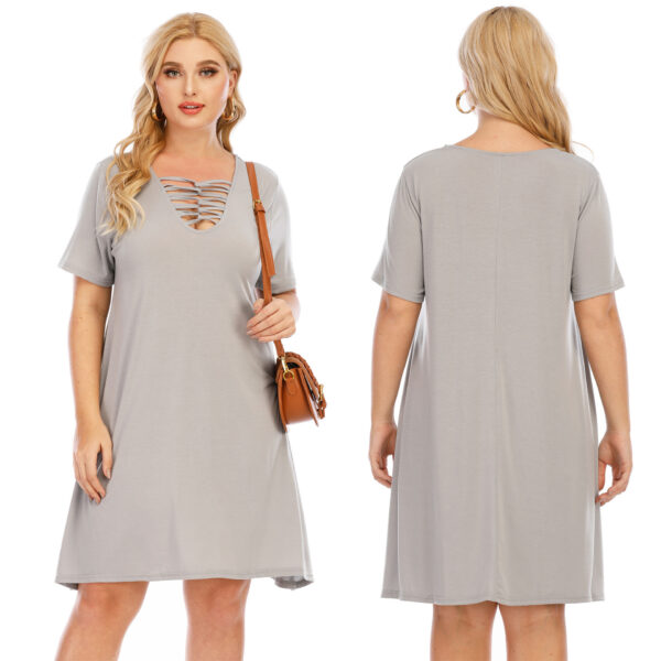 Women's Short Sleeve A- Line Simple Deep V-neck Hollow-out Cross Dress