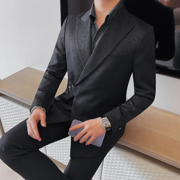 Men's Suit Metal Buckle Design Gun Collar Jacket - Image 5