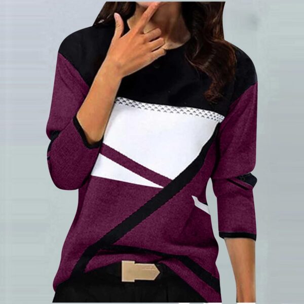Casual Striped Long Sleeve Round Neck T-shirt - Image 3