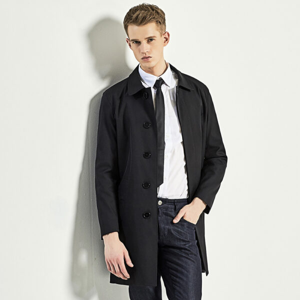 Men Trench Coat Navy Blue Single Breasted - Image 2
