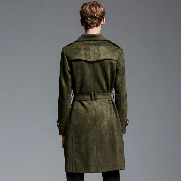 Double Breasted Suede Trench Coat For Men Mid-length Coat Plus Size - Image 10