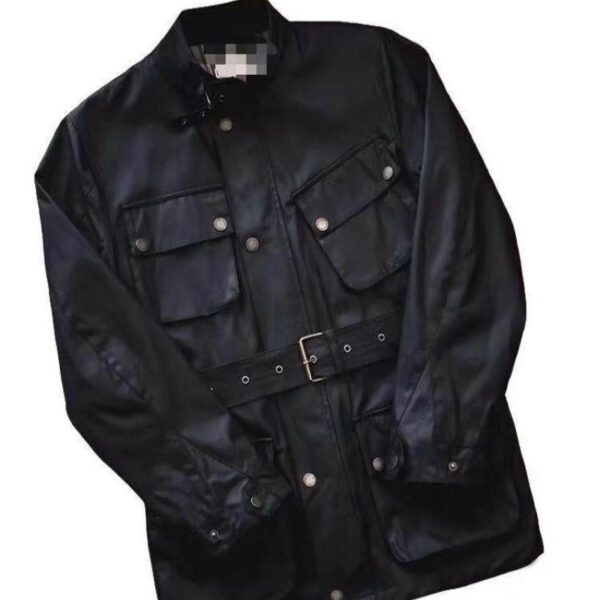 Oil Wax Jacket Trench Retro Biker's Waterproof Coat For Men - Image 3