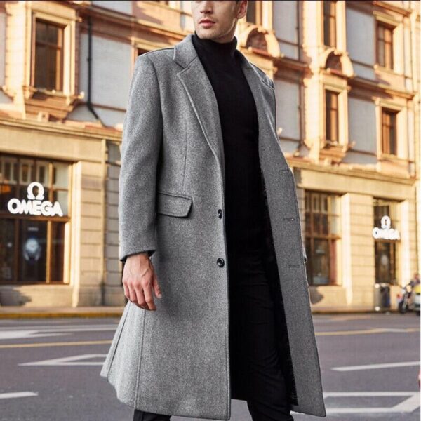 Men's Long Trench Coat Woolen Coat - Image 6