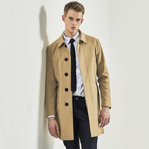 Men Trench Coat Navy Blue Single Breasted - Image 5