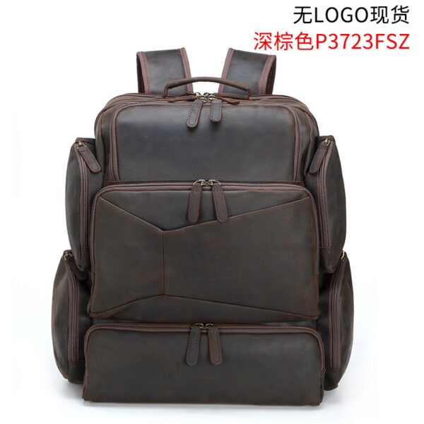 Retro Crazy Horse Leather 17-inch Computer Bag Outdoor Leather Backpack Travel Top Layer Leather Backpack For Men - Image 4