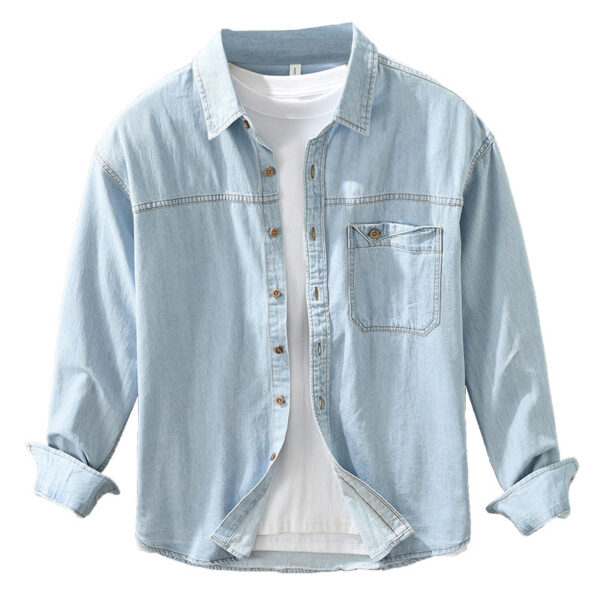 Japanese-style Retro Denim Long Sleeve Shirt Men - Image 2