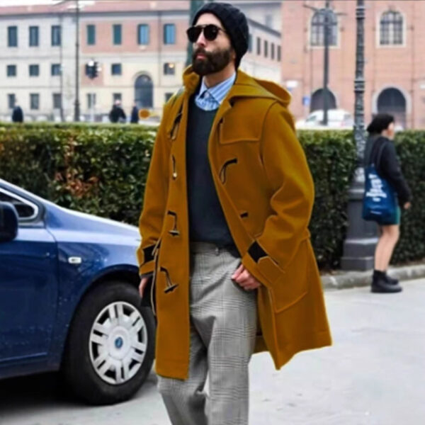 Retro Horn Button Hooded Woolen Trench Coat Men - Image 4