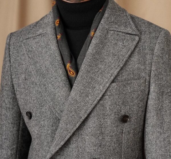 Wool Herringbone Italian Double-row Polo Coat - Image 5