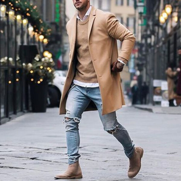 Fashion Winter Men's Trench Long Jackets Coats Overcoat Classic Jackets Solid Slim Fit Outwear Hombre Men Clothes Khaki Black - Image 3