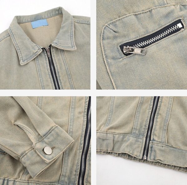Loose Yellow Mud Color Denim Coat For Men - Image 6
