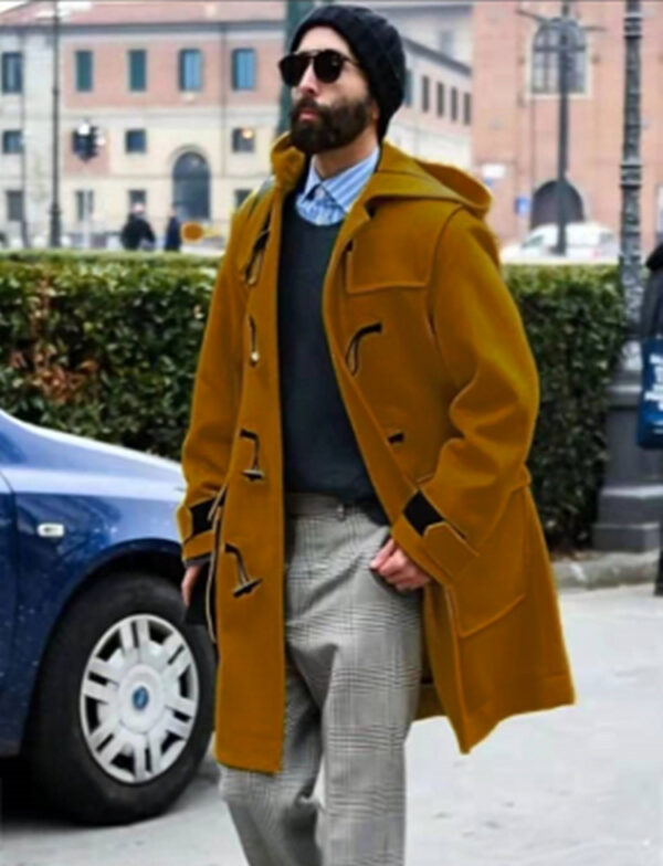 Retro Horn Button Hooded Woolen Trench Coat Men - Image 7