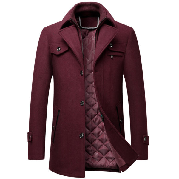 Men's Wool Woolen Thickened Overcoat Jacket - Image 4