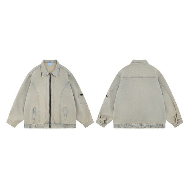 Loose Yellow Mud Color Denim Coat For Men - Image 4