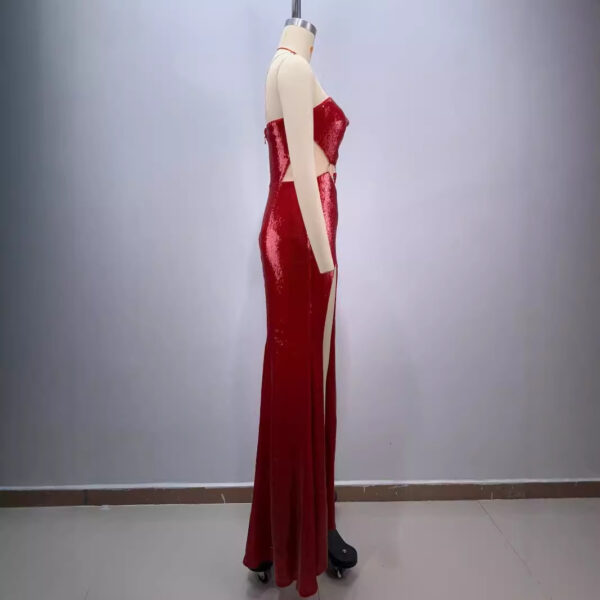 Hollow-out Midriff One Shoulder Red  Dress - Image 3
