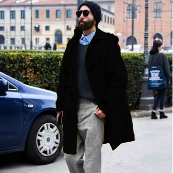 Retro Horn Button Hooded Woolen Trench Coat Men - Image 3