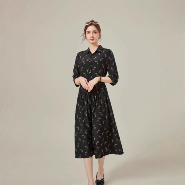Floral Mid-length Shirt Silk Dress - Image 4