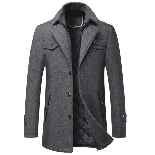 Men's Wool Woolen Thickened Overcoat Jacket - Image 3