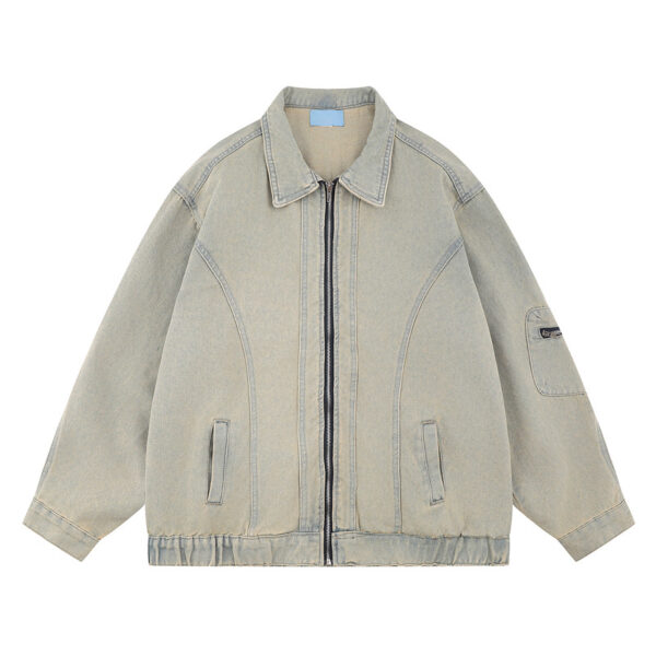 Loose Yellow Mud Color Denim Coat For Men - Image 3