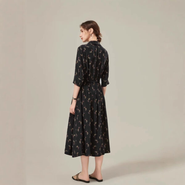 Floral Mid-length Shirt Silk Dress - Image 3