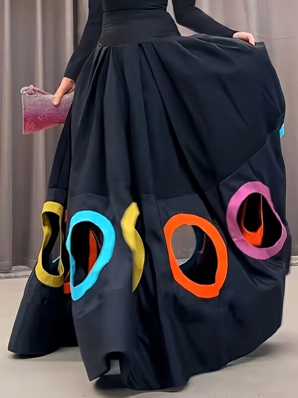 Elegant Women's A Line Maxi Dress With Long Sleeves Round - Image 2