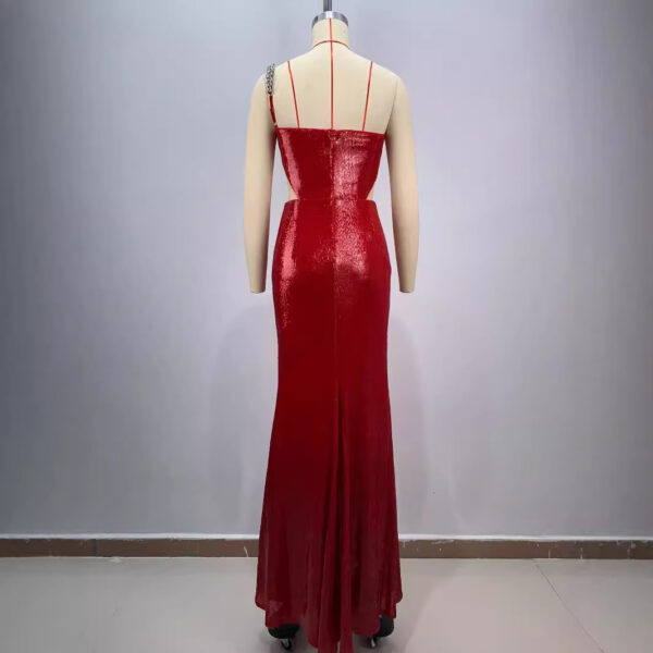Hollow-out Midriff One Shoulder Red  Dress - Image 4