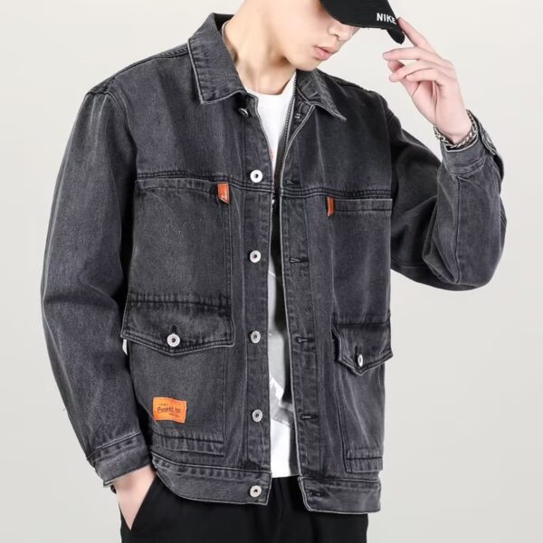 Fashion Smoky Gray Vintage Denim Jacket Men - Image 4