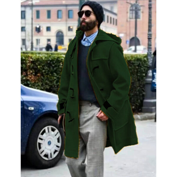 Retro Horn Button Hooded Woolen Trench Coat Men - Image 8