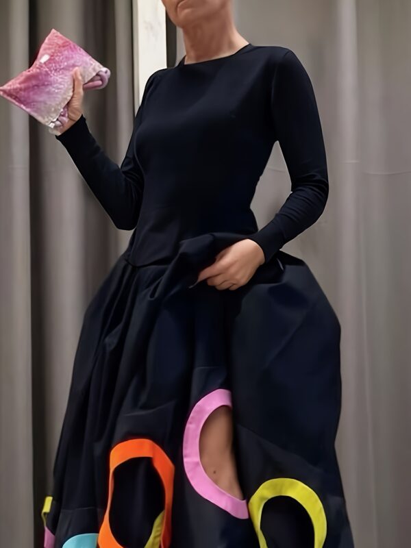 Elegant Women's A Line Maxi Dress With Long Sleeves Round - Image 5