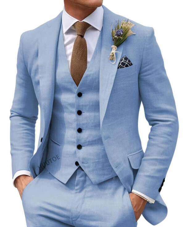 Men's Solid Color Business Jacket Vest Pants Set - Image 7