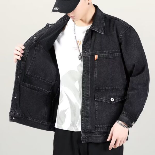Fashion Smoky Gray Vintage Denim Jacket Men - Image 5