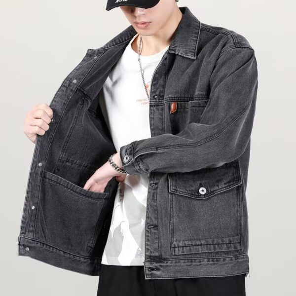 Fashion Smoky Gray Vintage Denim Jacket Men - Image 6
